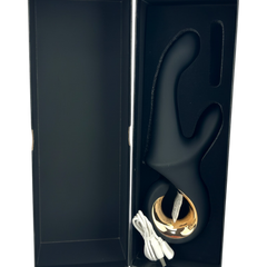 Vibrador Lunar Touch de silicón suave con movimiento lateral y estimulador de clítoris de 10 funciones, diseño elegante Glow & Vibe.