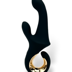Vibrador Lunar Touch de silicón suave con movimiento lateral y estimulador de clítoris de 10 funciones, diseño elegante Glow & Vibe.