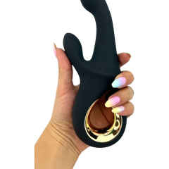 Vibrador Lunar Touch de silicón suave con movimiento lateral y estimulador de clítoris de 10 funciones, diseño elegante Glow & Vibe.