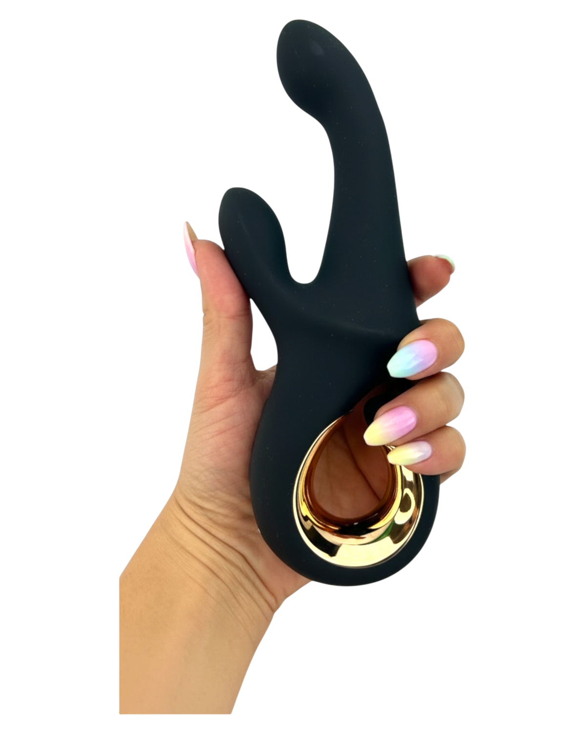 Vibrador Lunar Touch de silicón suave con movimiento lateral y estimulador de clítoris de 10 funciones, diseño elegante Glow & Vibe.