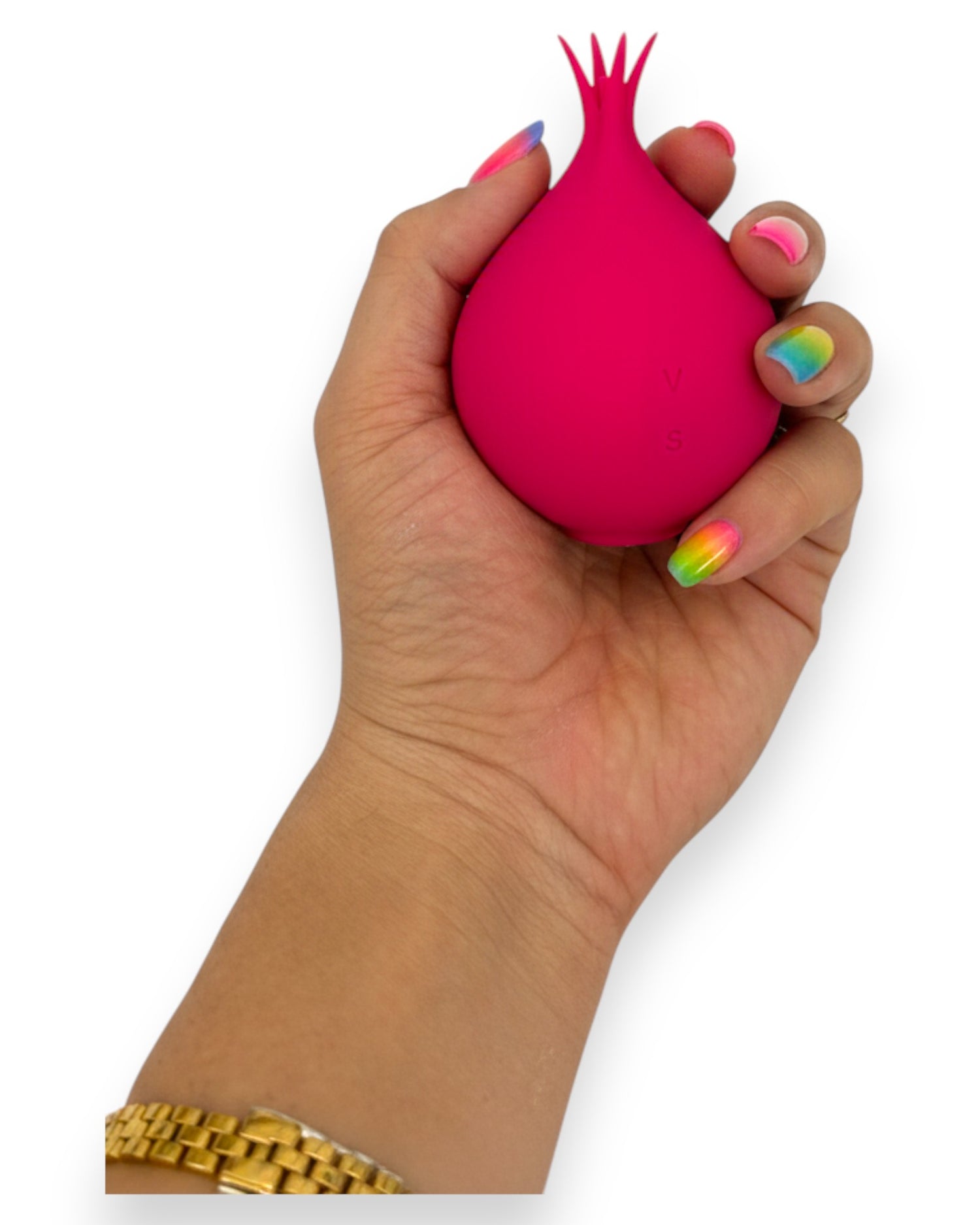 Estimulador doble The Sucking Turnip con 5 modos de vibración y 5 de succión para clítoris y pezones, diseño divertido Glow & Vibe.