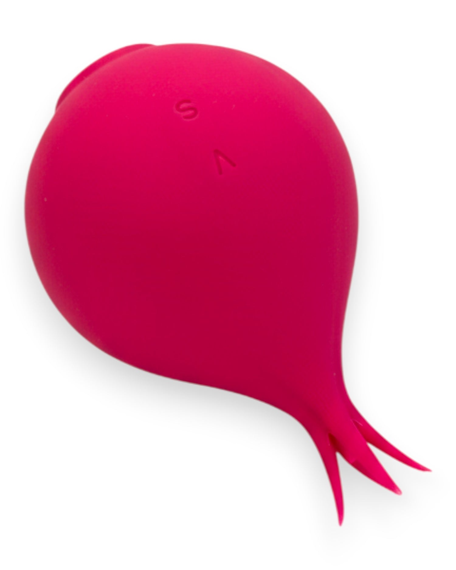Estimulador doble The Sucking Turnip con 5 modos de vibración y 5 de succión para clítoris y pezones, diseño divertido Glow & Vibe.