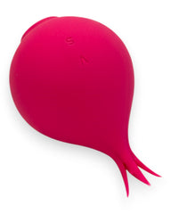 Estimulador doble The Sucking Turnip con 5 modos de vibración y 5 de succión para clítoris y pezones, diseño divertido Glow & Vibe.