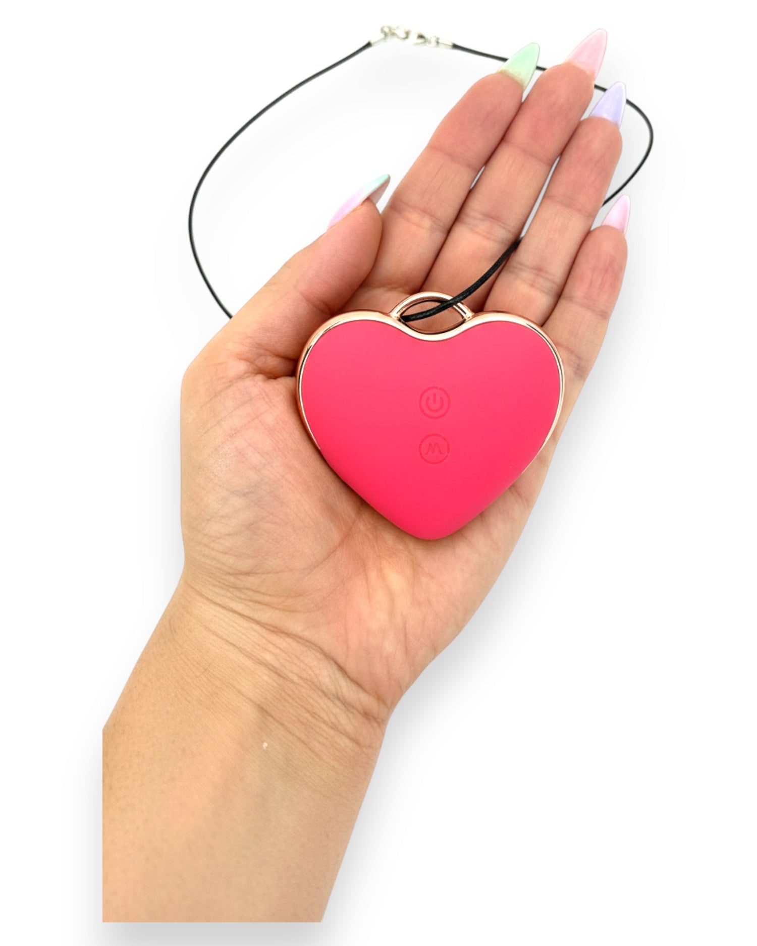 Estimulador Love Shape Necklace con diseño de collar y 10 velocidades de succión y pulsación, joya del placer Glow & Vibe.