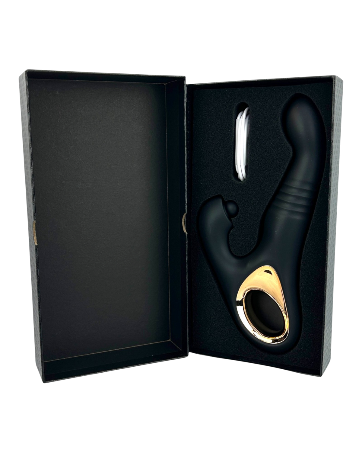 Vibrador Tabitha Vibe triple motor con pistón lateral y estimulador de clítoris con pulsaciones, diseño elegante Glow & Vibe.