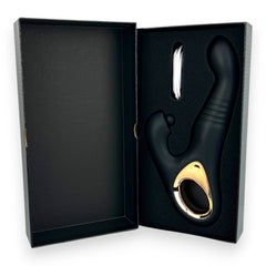 Vibrador Tabitha Vibe triple motor con pistón lateral y estimulador de clítoris con pulsaciones, diseño elegante Glow & Vibe.