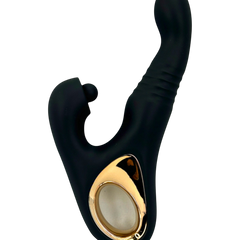 Vibrador Tabitha Vibe triple motor con pistón lateral y estimulador de clítoris con pulsaciones, diseño elegante Glow & Vibe.