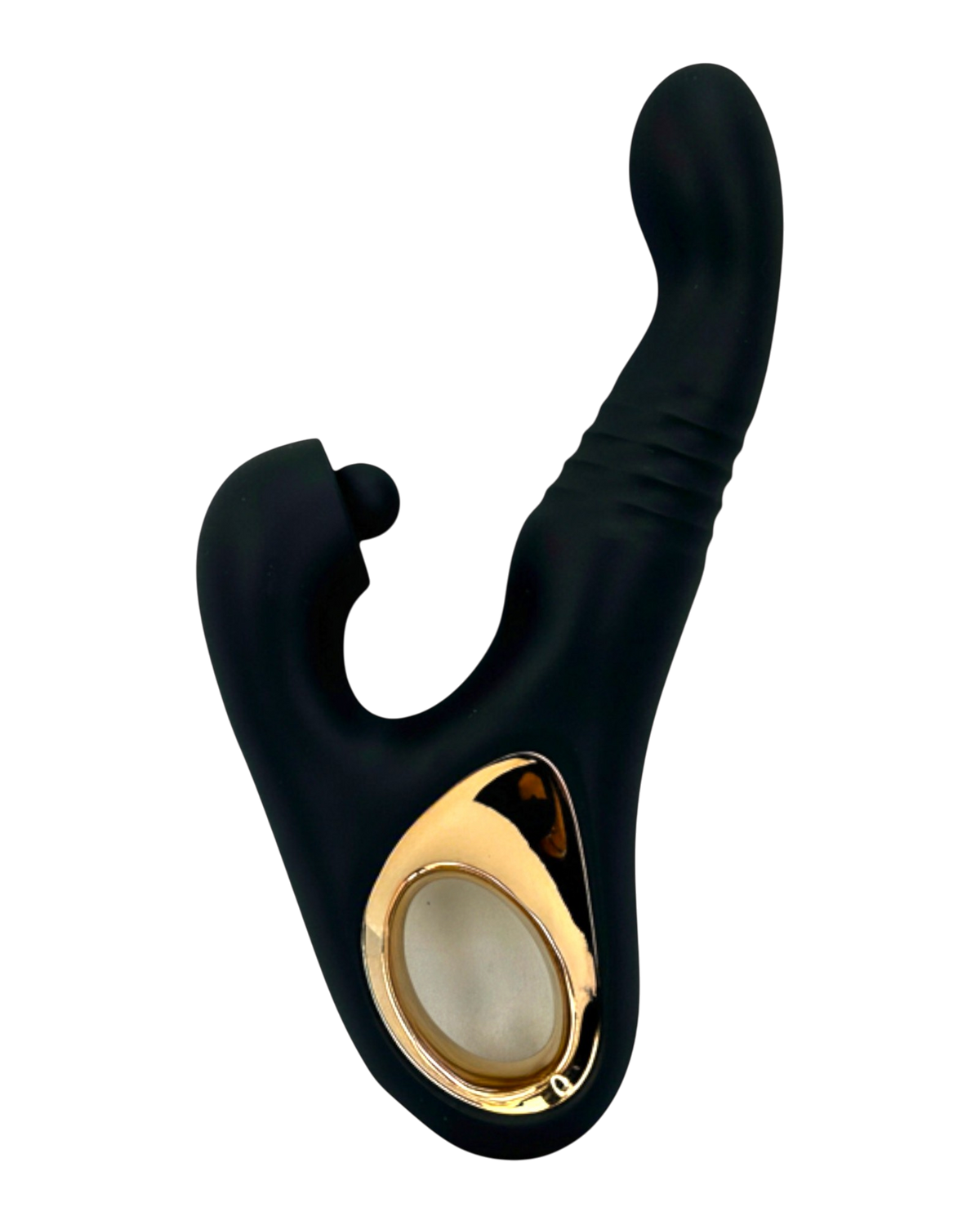 Vibrador Tabitha Vibe triple motor con pistón lateral y estimulador de clítoris con pulsaciones, diseño elegante Glow & Vibe.