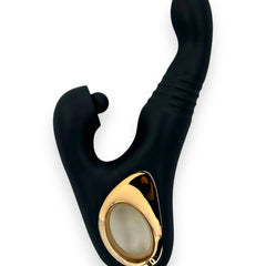 Vibrador Tabitha Vibe triple motor con pistón lateral y estimulador de clítoris con pulsaciones, diseño elegante Glow & Vibe.