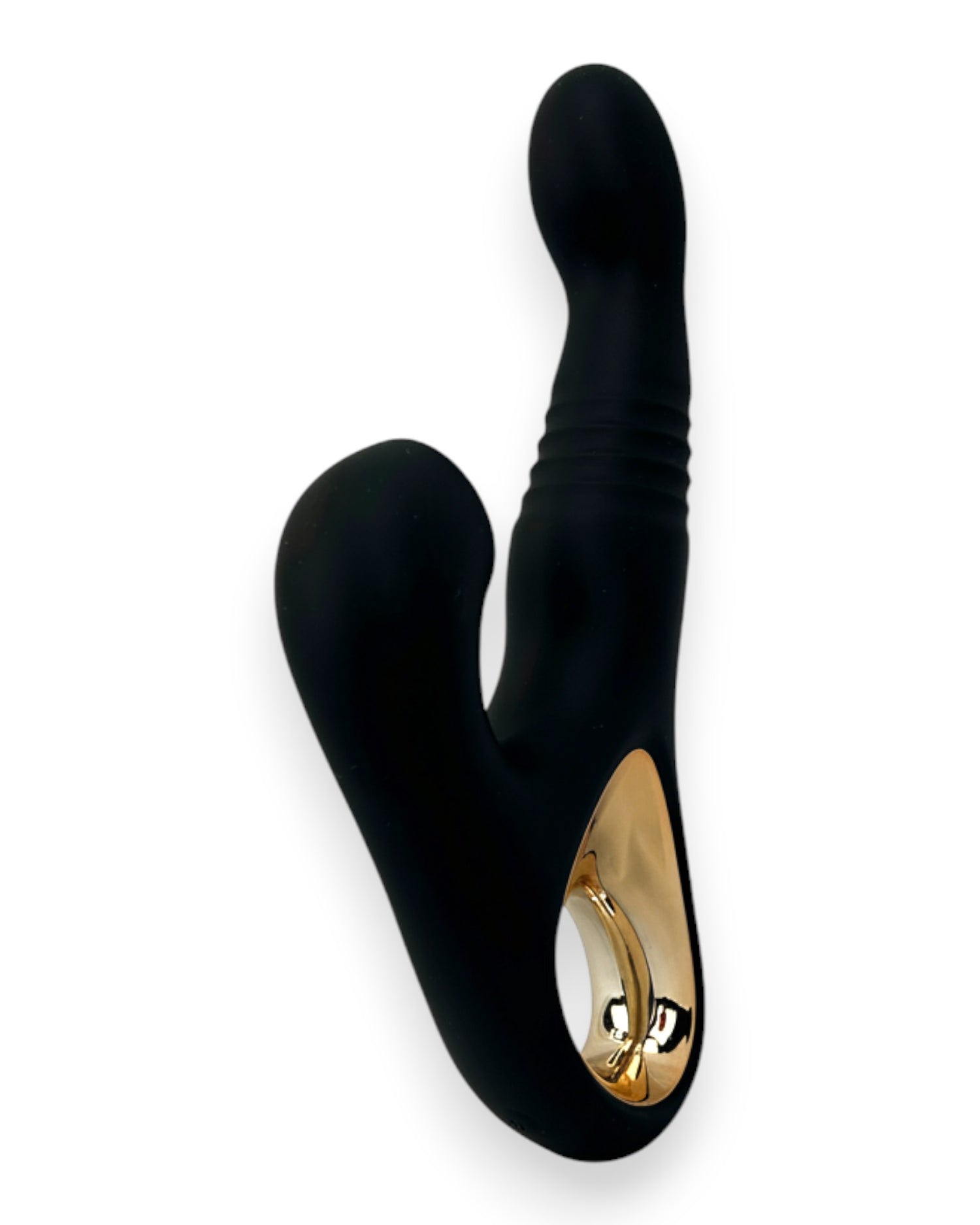 Vibrador Tabitha Vibe triple motor con pistón lateral y estimulador de clítoris con pulsaciones, diseño elegante Glow & Vibe.