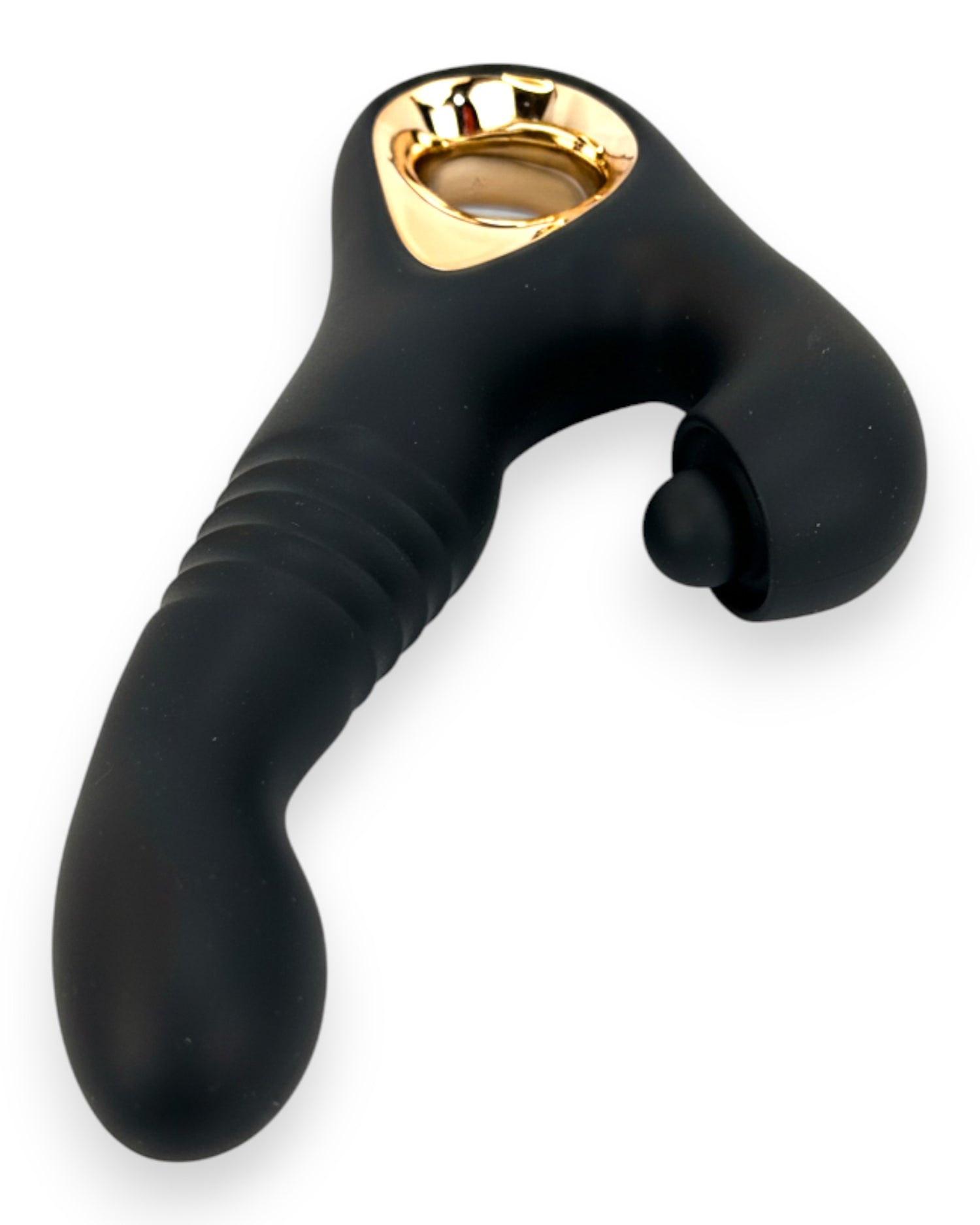 Vibrador Tabitha Vibe triple motor con pistón lateral y estimulador de clítoris con pulsaciones, diseño elegante Glow & Vibe.