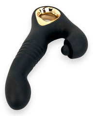 Vibrador Tabitha Vibe triple motor con pistón lateral y estimulador de clítoris con pulsaciones, diseño elegante Glow & Vibe.