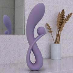 Vibrador doble Rabbit Vibrator Glow & Vibe de silicón suave con estimuladores para punto G y clítoris.