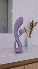 Vibrador doble Rabbit Vibrator Glow & Vibe de silicón suave con estimuladores para punto G y clítoris.