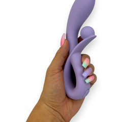 Vibrador doble Rabbit Vibrator Glow & Vibe de silicón suave con estimuladores para punto G y clítoris.