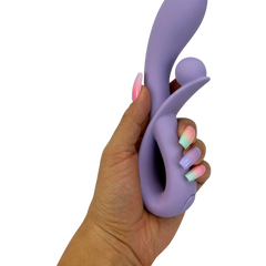 Vibrador doble Rabbit Vibrator Glow & Vibe de silicón suave con estimuladores para punto G y clítoris.
