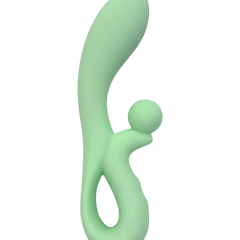 Vibrador doble Rabbit Vibrator Glow & Vibe de silicón suave con estimuladores para punto G y clítoris.