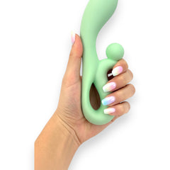 Vibrador doble Rabbit Vibrator Glow & Vibe de silicón suave con estimuladores para punto G y clítoris.