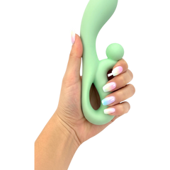 Vibrador doble Rabbit Vibrator Glow & Vibe de silicón suave con estimuladores para punto G y clítoris.