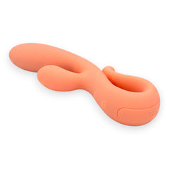 Vibrador doble Glow Rabbit Glow & Vibe con estimuladores de punto G y clítoris, de silicón suave y ergonómico.