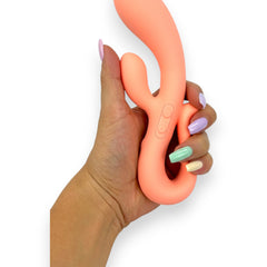 Vibrador doble Glow Rabbit Glow & Vibe con estimuladores de punto G y clítoris, de silicón suave y ergonómico.