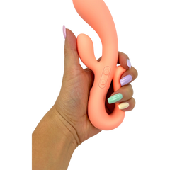 Vibrador doble Glow Rabbit Glow & Vibe con estimuladores de punto G y clítoris, de silicón suave y ergonómico.