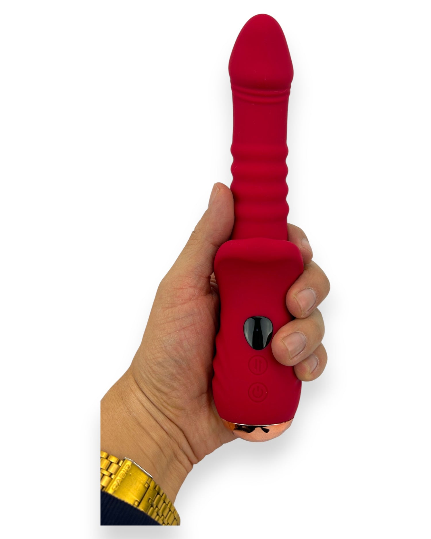 Vibrador Glow Burner Glow & Vibe con doble motor y movimiento de pistón, de silicón suave y resistente al agua.