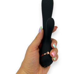 Vibrador Black Pulse Glow & Vibe con doble estimulación de punto G y clítoris, recargable y resistente al agua.