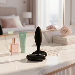 Noir Pulse Glow & Vibe, dilatador anal con control remoto, 10 funciones y carga magnética, hecho de silicón suave y elegante.