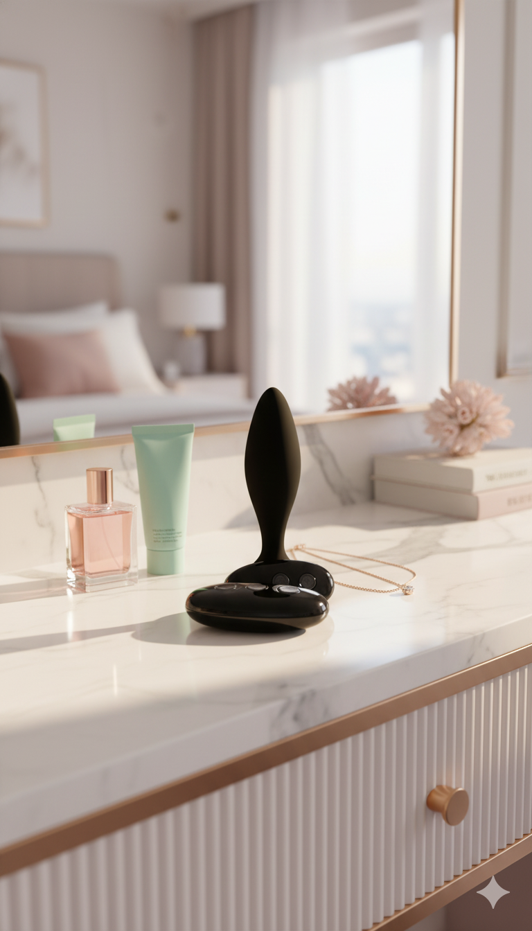 Noir Pulse Glow & Vibe, dilatador anal con control remoto, 10 funciones y carga magnética, hecho de silicón suave y elegante.