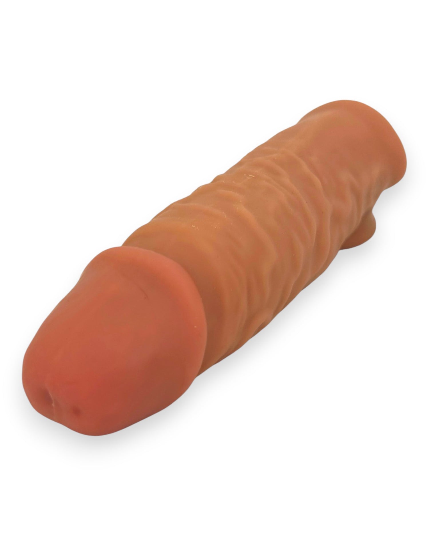 Mega Grip Sleeve Glow & Vibe, funda extensora realista de Magic Flesh con soporte para testículos y textura estimulante.
