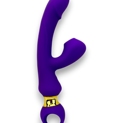 Vibrador Lusty Ring con succión, punto G y plug anal, diseño elegante Glow & Vibe.