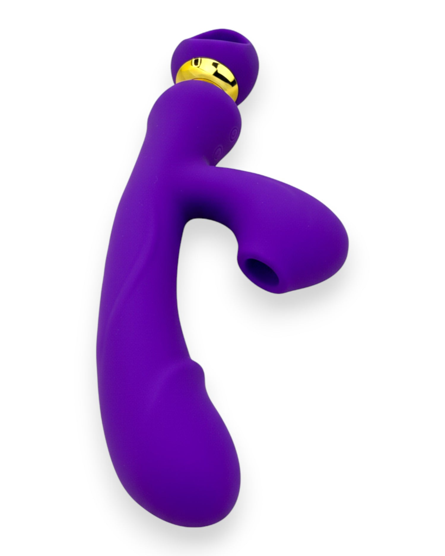 Vibrador Lusty Ring con succión, punto G y plug anal, diseño elegante Glow & Vibe.
