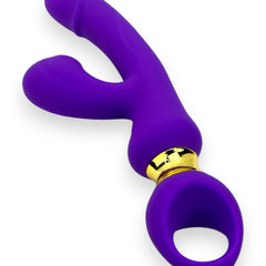 Vibrador Lusty Ring con succión, punto G y plug anal, diseño elegante Glow & Vibe.