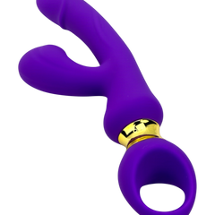 Vibrador Lusty Ring con succión, punto G y plug anal, diseño elegante Glow & Vibe.