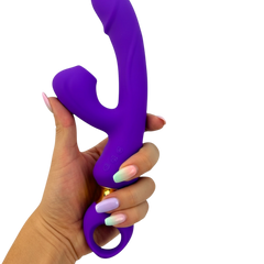 Vibrador Lusty Ring con succión, punto G y plug anal, diseño elegante Glow & Vibe.
