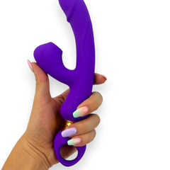 Vibrador Lusty Ring con succión, punto G y plug anal, diseño elegante Glow & Vibe.