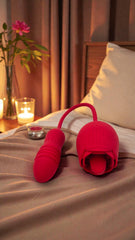 Vibrador Rosa Luxe con lengua estimuladora y pistón de 11 cm, diseño elegante y potente Glow & Vibe.