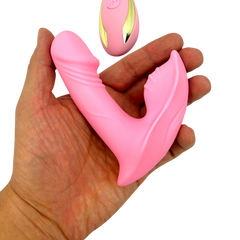 Vibrador Party Vibe con estimulador clitorial, diseño elegante y colorido Glow & Vibe.