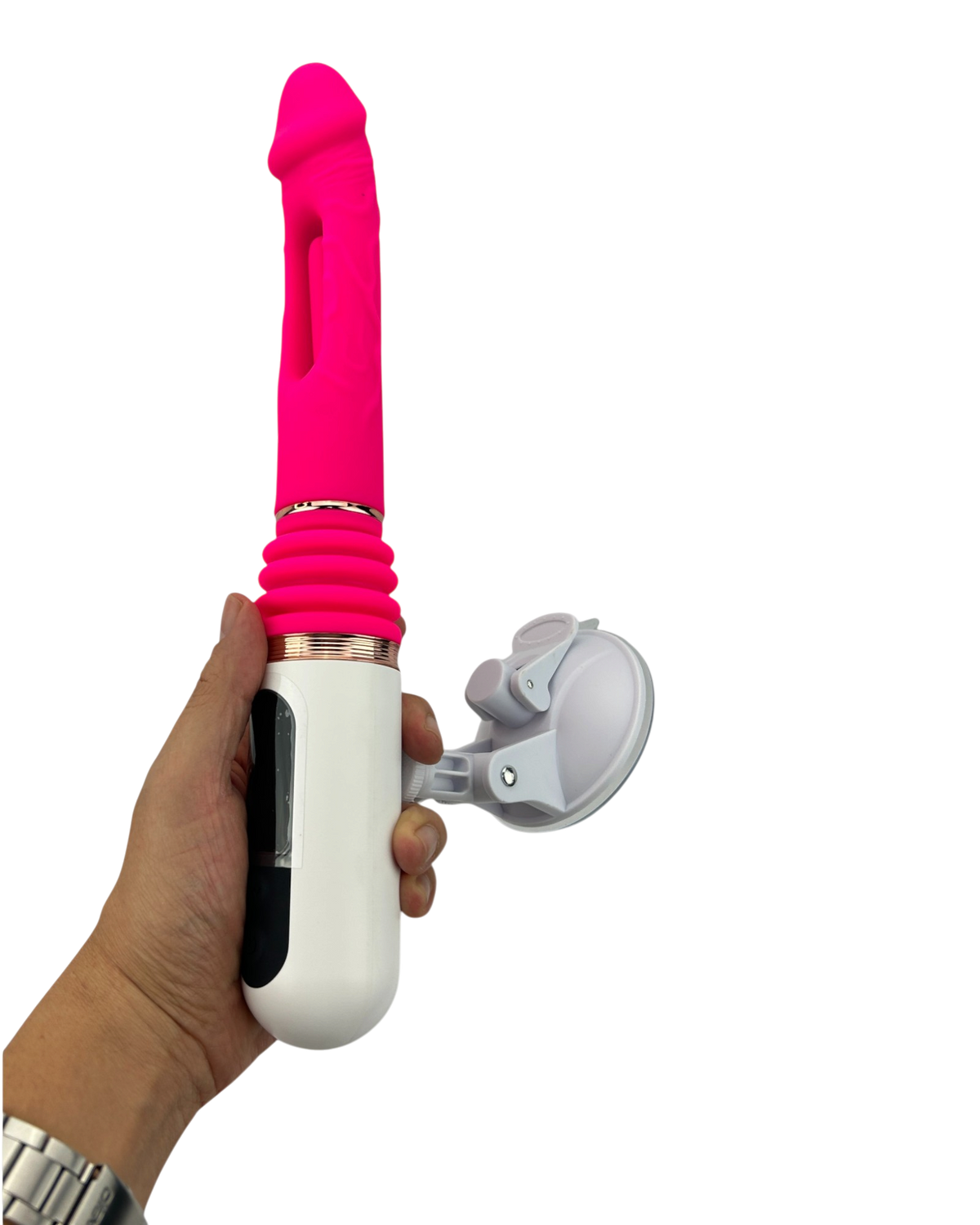 Máquina de placer Pink Machine con movimiento telescópico y rotación envolvente Glow & Vibe.