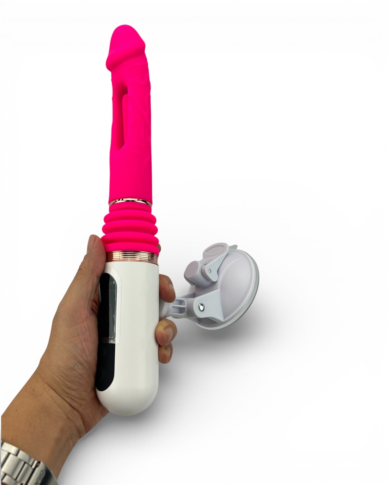 Máquina de placer Pink Machine con movimiento telescópico y rotación envolvente Glow & Vibe.