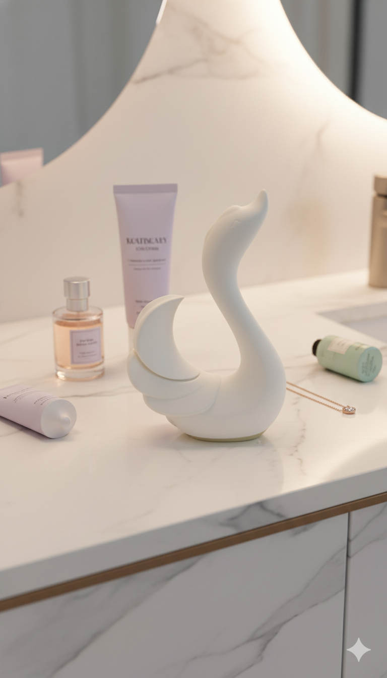 Vibrador Magic Swan con succionador clitorial, diseño elegante inspirado en cisne, Glow & Vibe.