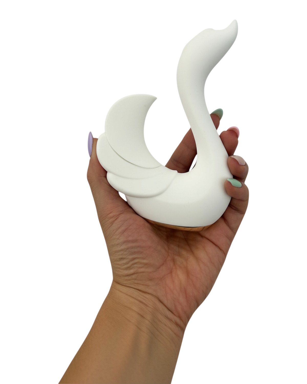 Vibrador Magic Swan con succionador clitorial, diseño elegante inspirado en cisne, Glow & Vibe.