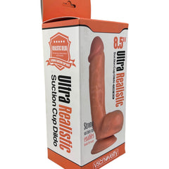 Dildo ultra realista Real King Magic Flesh con ventosa y testículos, textura suave y detallada, marca Glow & Vibe.