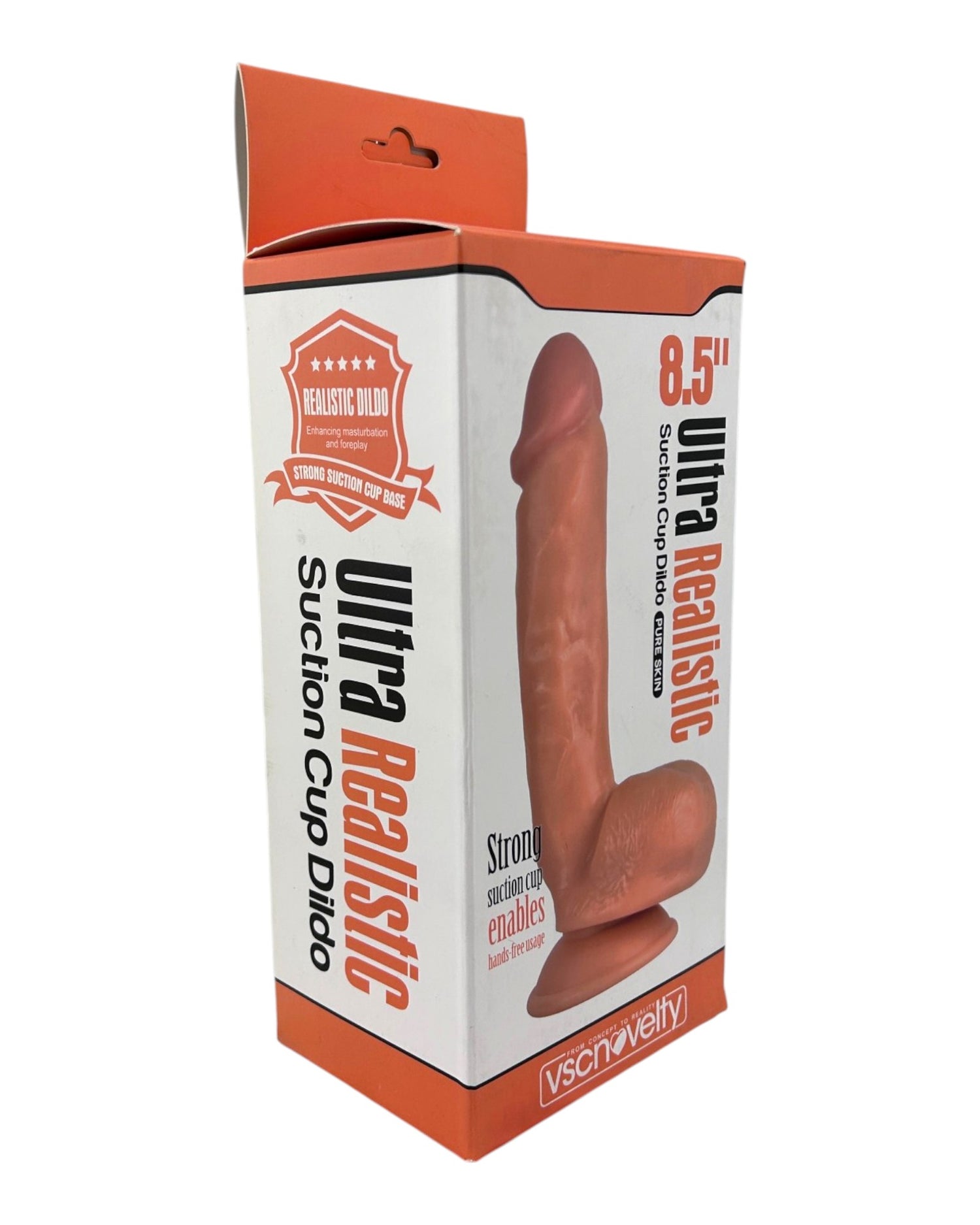 Dildo ultra realista Real King Magic Flesh con ventosa y testículos, textura suave y detallada, marca Glow & Vibe.