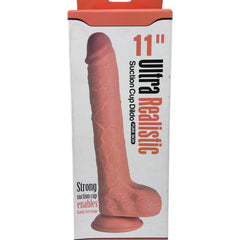 Dildo ultra realista Real King Magic Flesh con ventosa y testículos, textura suave y detallada, marca Glow & Vibe.
