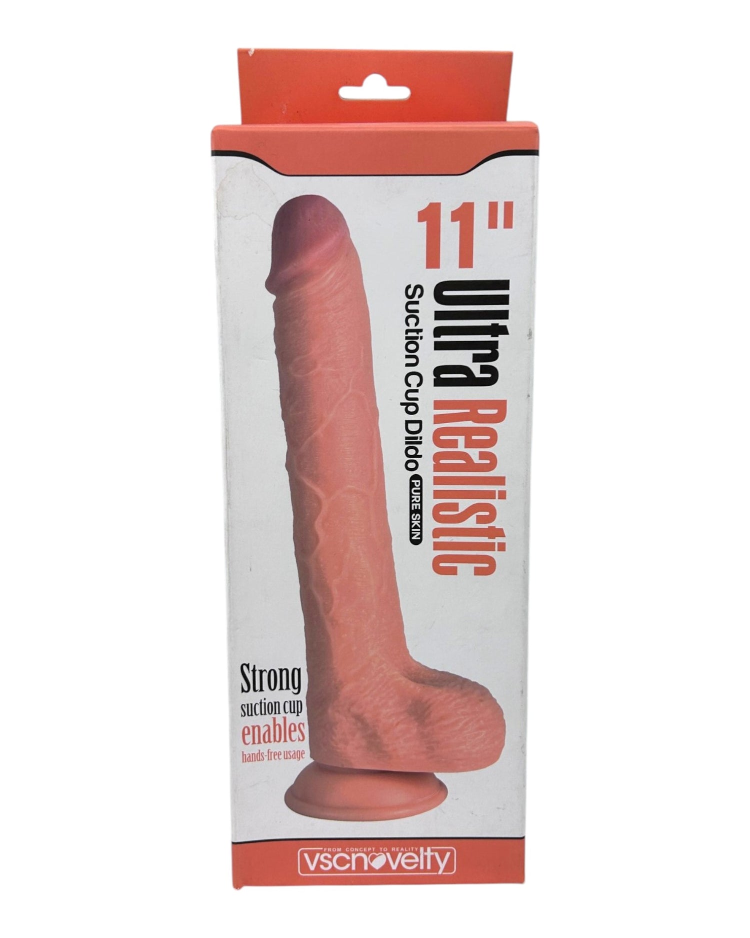 Dildo ultra realista Real King Magic Flesh con ventosa y testículos, textura suave y detallada, marca Glow & Vibe.
