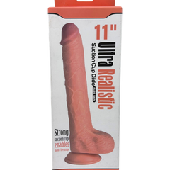Dildo ultra realista Real King Magic Flesh con ventosa y testículos, textura suave y detallada, marca Glow & Vibe.