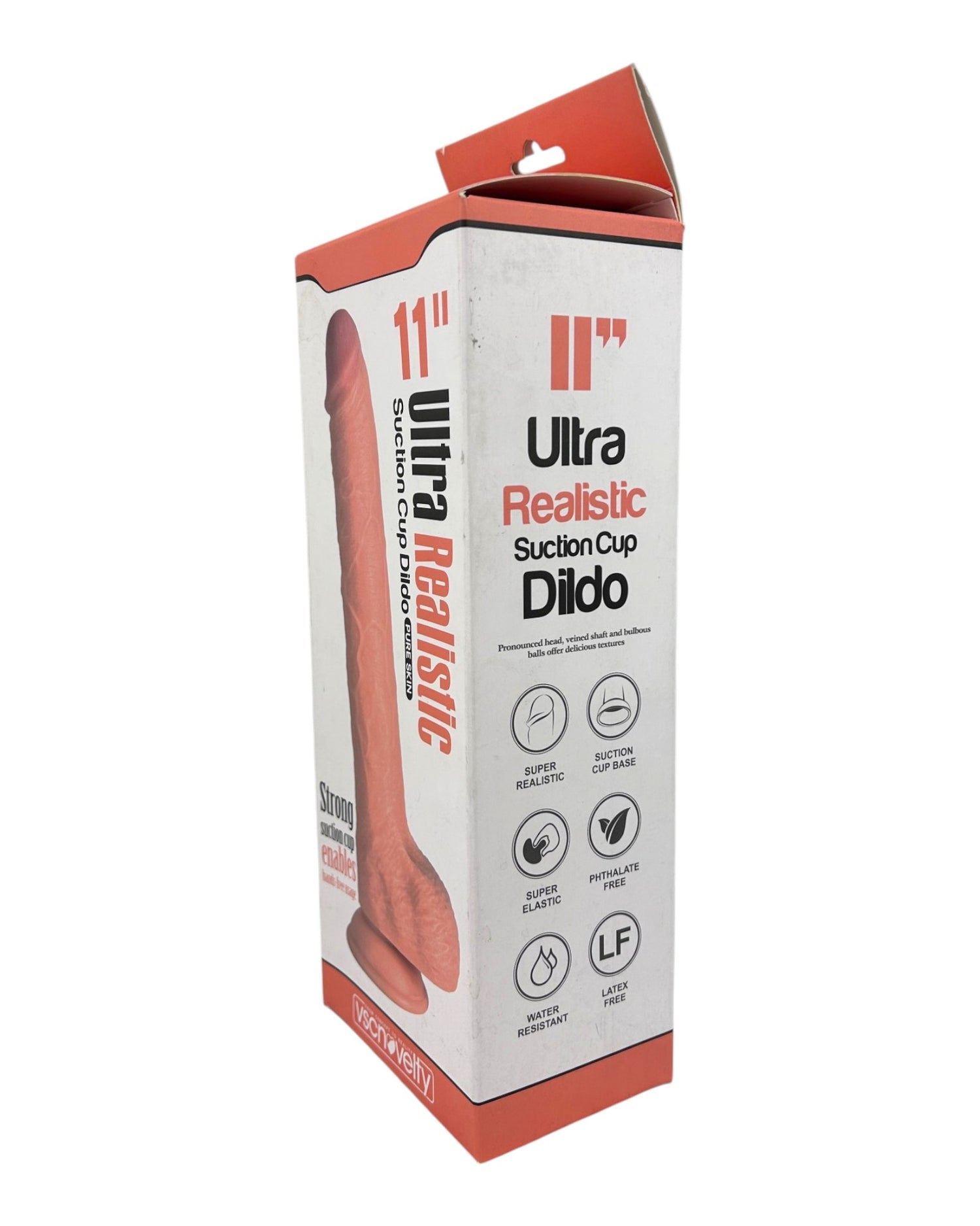 Dildo ultra realista Real King Magic Flesh con ventosa y testículos, textura suave y detallada, marca Glow & Vibe.