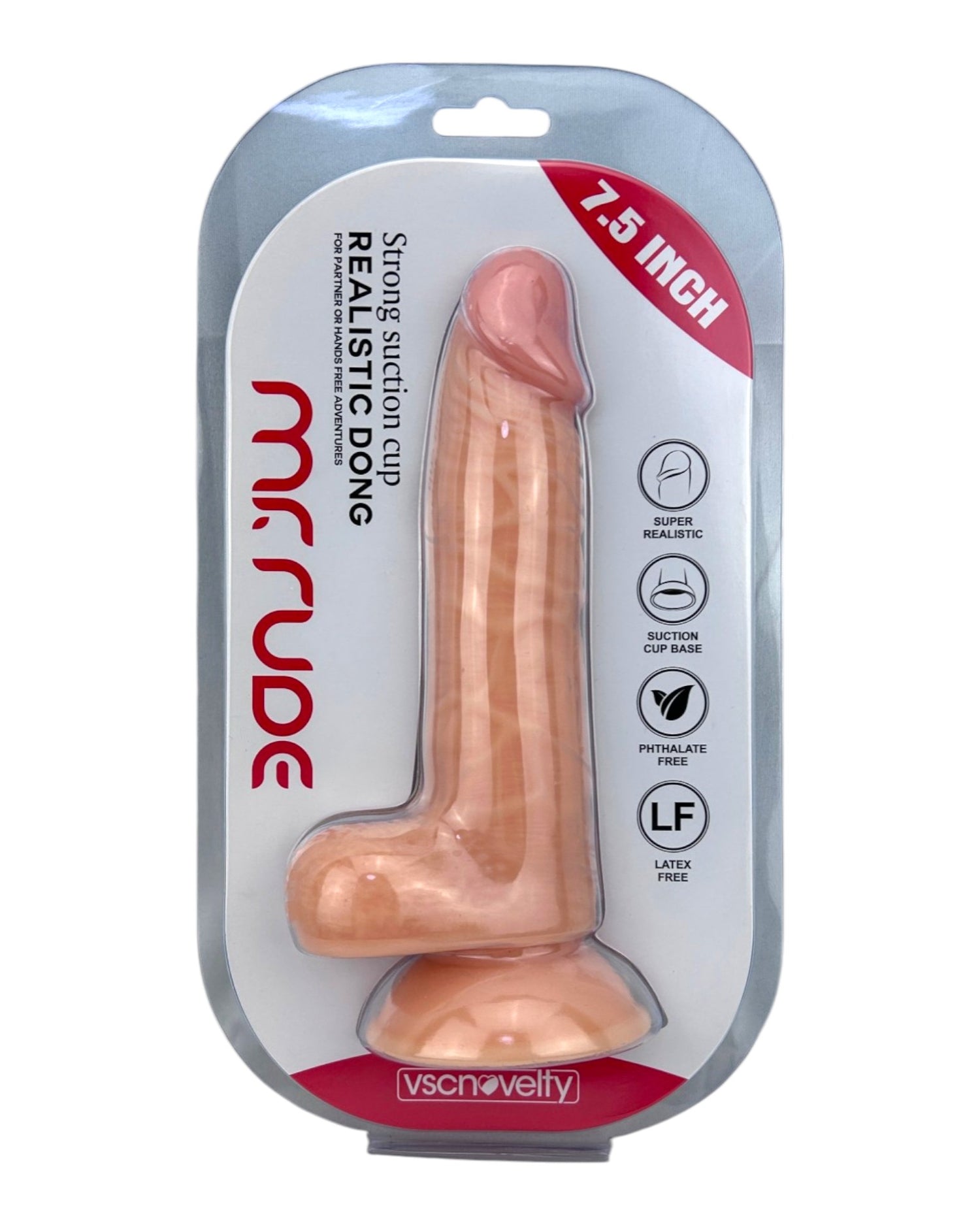 Dildo realista Mr. Rude Magic Flesh con ventosa y testículos, acabado ultra real y flexible, marca Glow & Vibe.